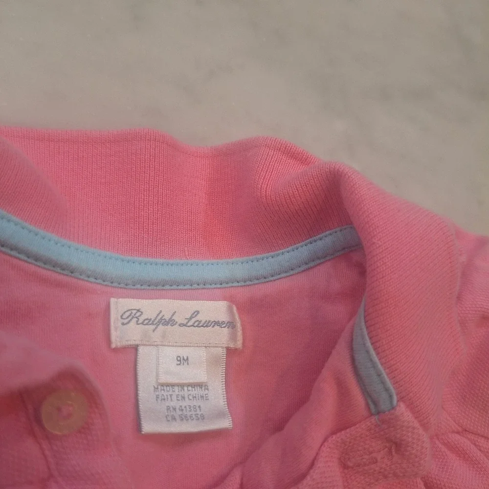 Ralph Lauren Polo‎ Romper Baby Girl Sz 9M Pink Ruffle Piqué One Piece Bubble